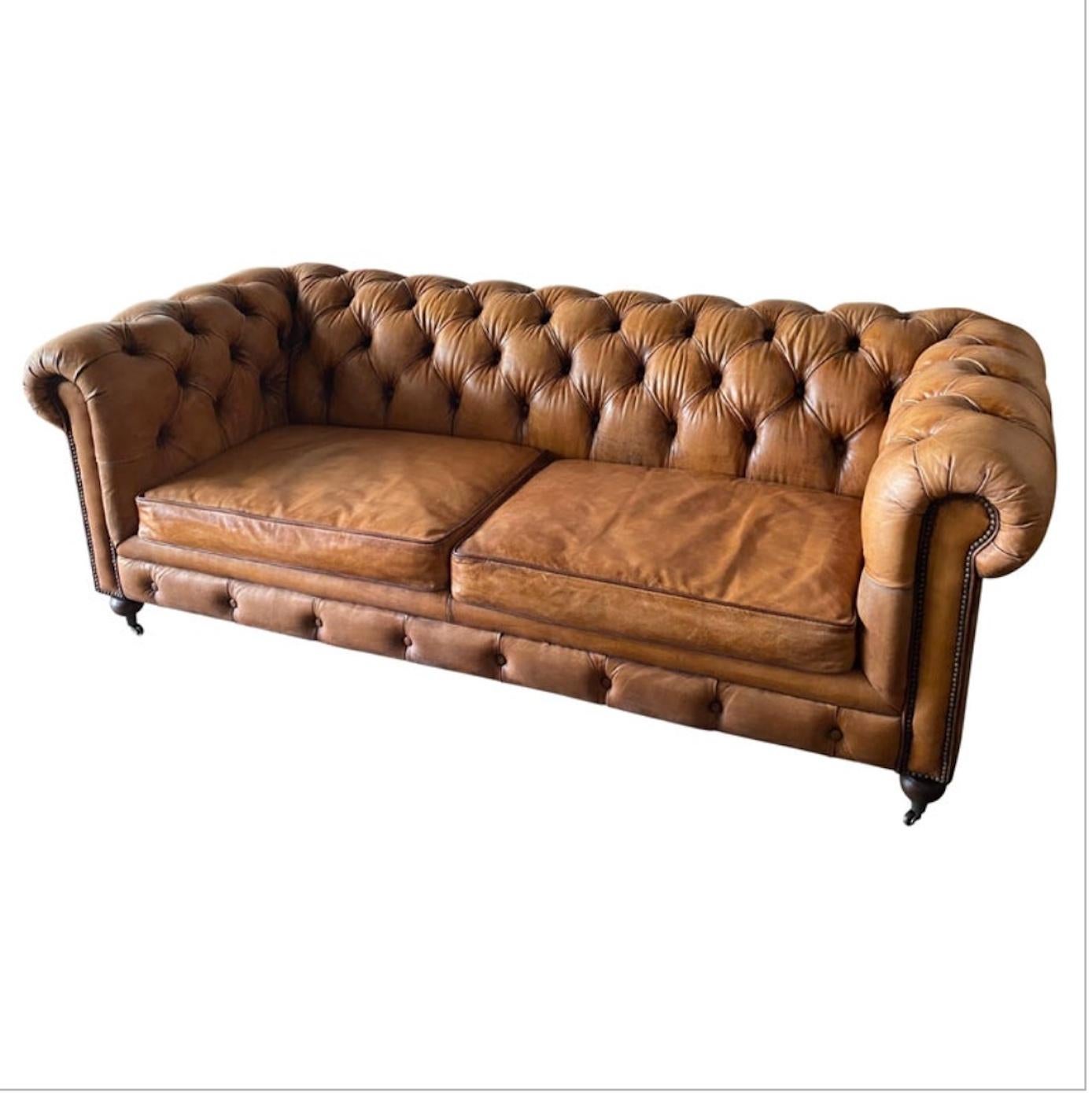 One Pair English Style Leather Chesterfield, Great Color with a Hand Applied Pat For Sale 6