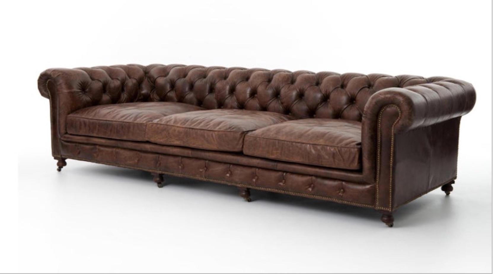 One Pair English Style Leather Chesterfield, Great Color with a Hand Applied Pat For Sale 3