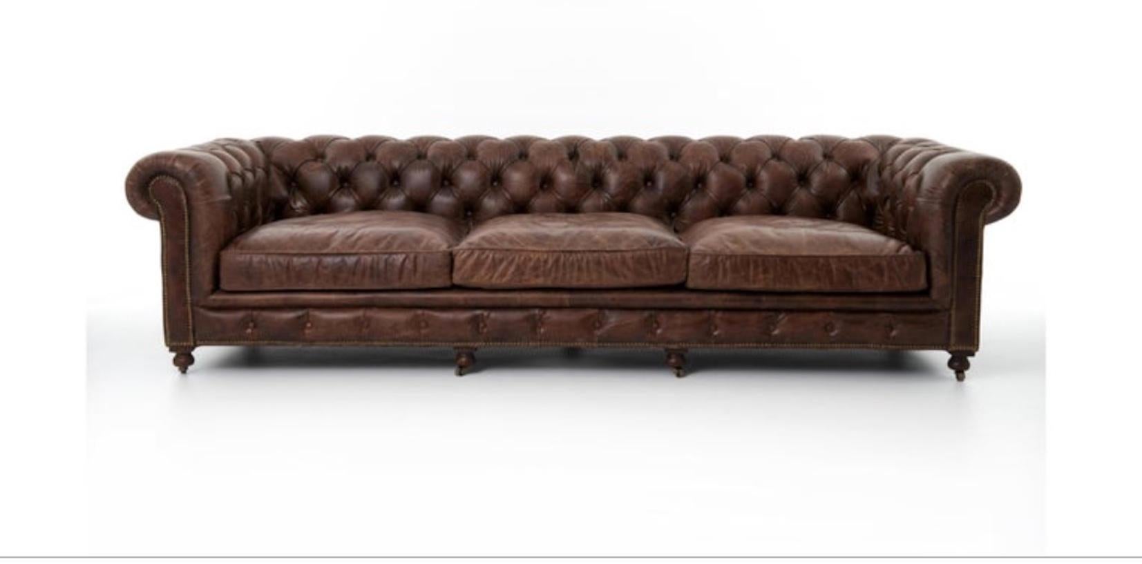 One Pair English Style Leather Chesterfield, Great Color with a Hand Applied Pat For Sale 4