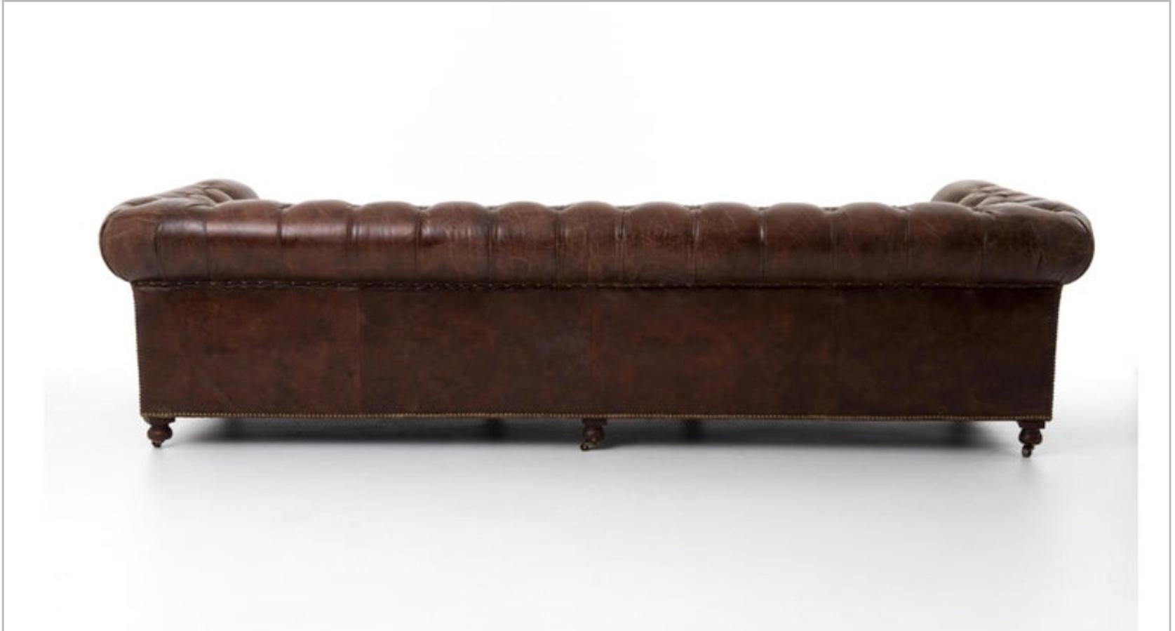 One Pair English Style Leather Chesterfield, Great Color with a Hand Applied Pat For Sale 5
