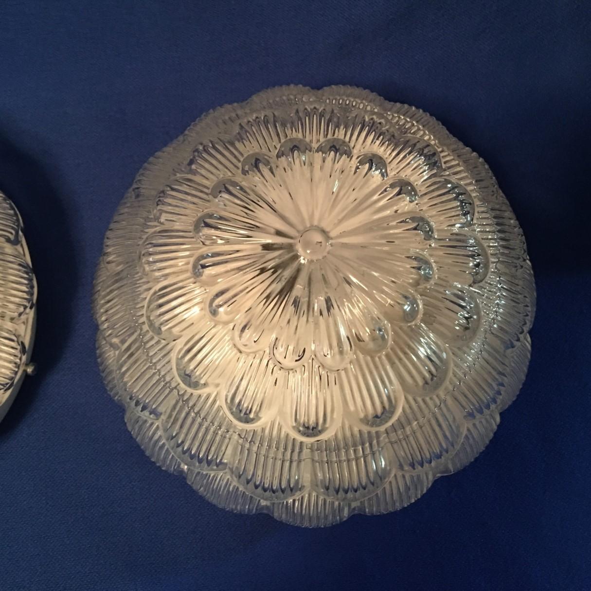 German One Pair of Flower Form Glass Sconces or Flushmount, 1970s For Sale