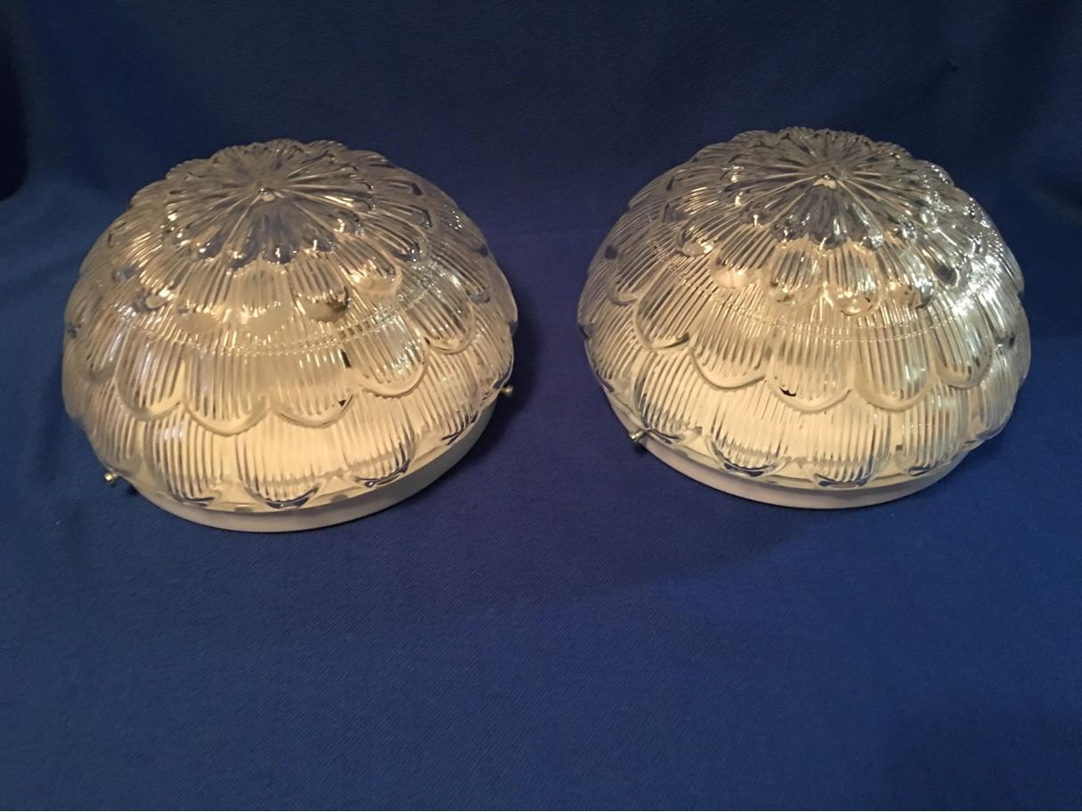 One Pair of Flower Form Glass Sconces or Flushmount, 1970s In Good Condition For Sale In Frisco, TX