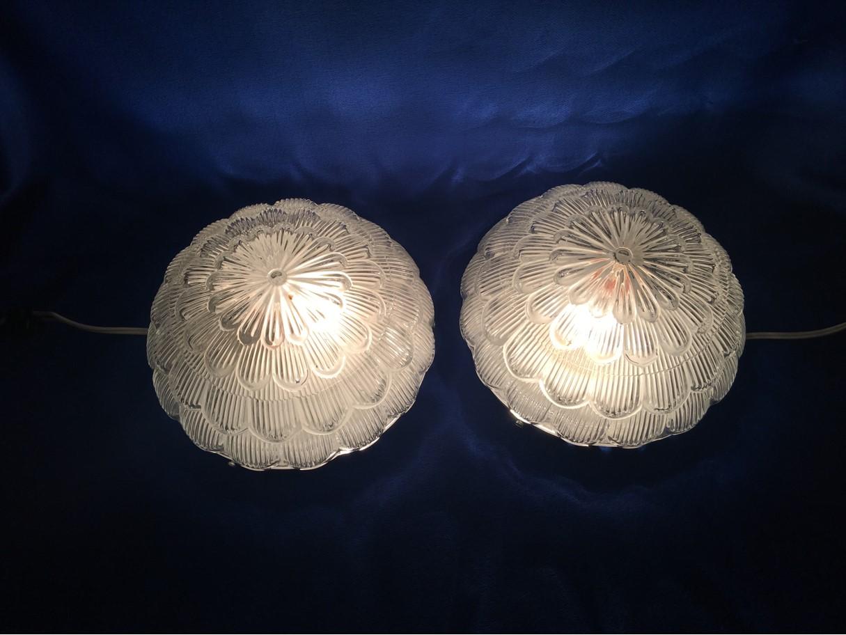 One Pair of Flower Form Glass Sconces or Flushmount, 1970s For Sale 2