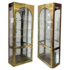 One Pair Master Craft Brass Clasical Vitrine With Glass Shelves Lit Per Cabinet.