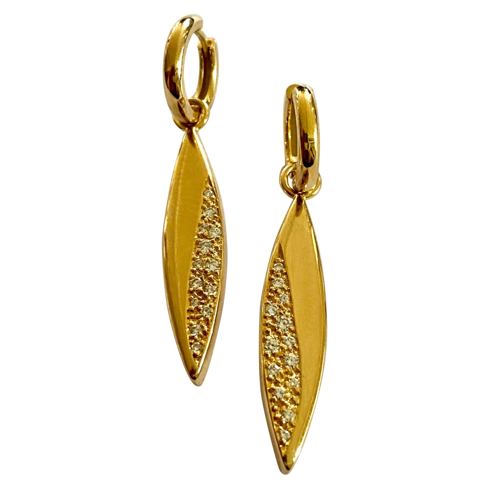 One Pair of 18 Karat Yellow Gold Earrings, Set with Diamonds, Germany, 1970