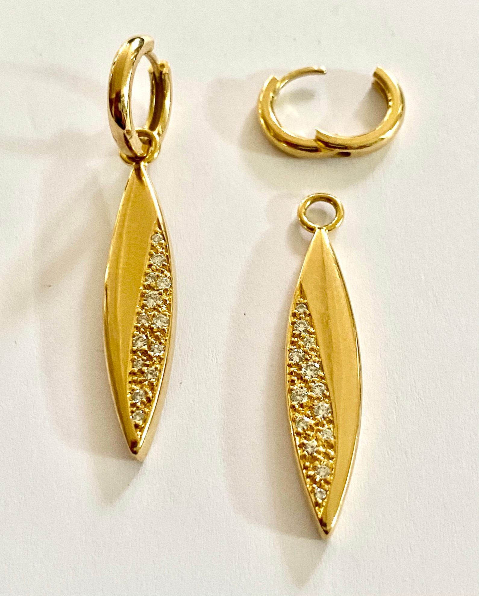 Modern One Pair of 18 Karat Yellow Gold Earrings, Set with Diamonds, Germany, 1970