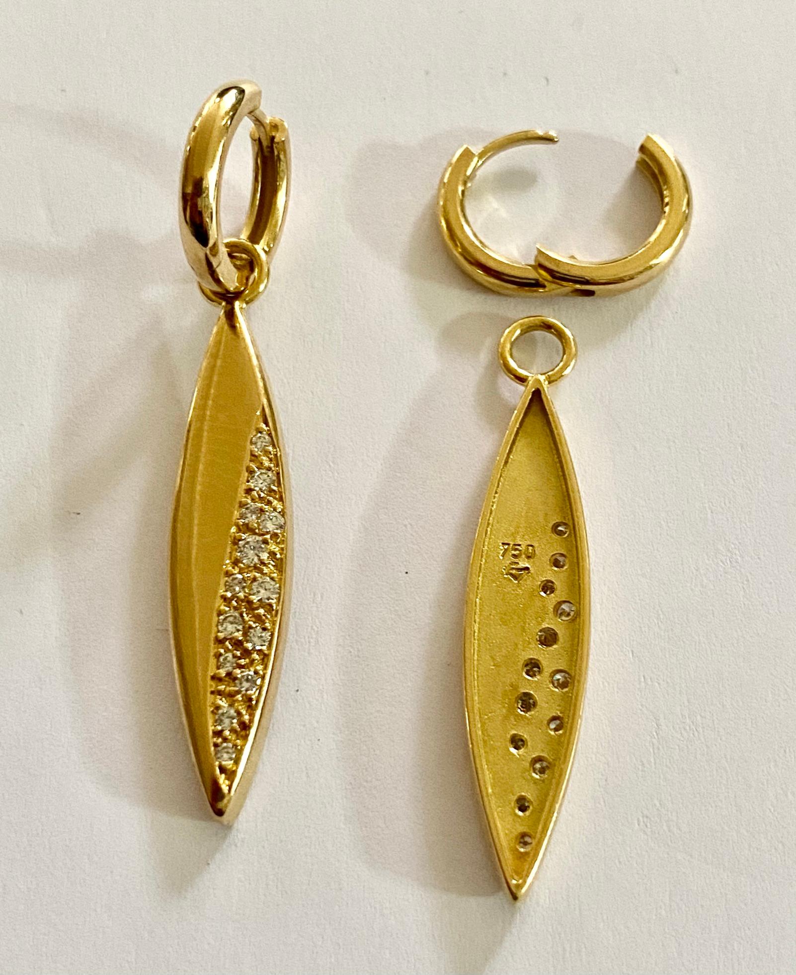 Brilliant Cut One Pair of 18 Karat Yellow Gold Earrings, Set with Diamonds, Germany, 1970