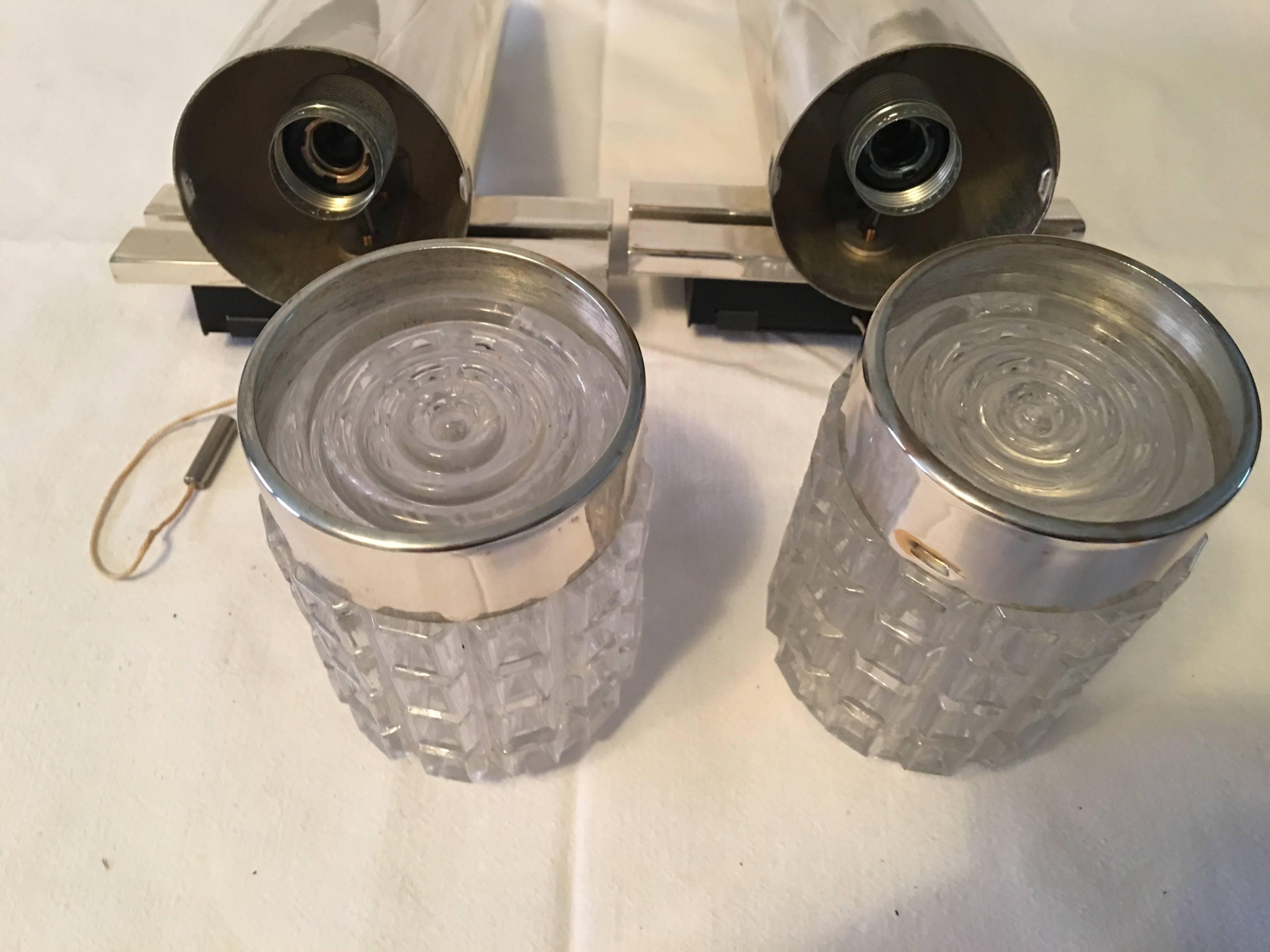 One Pair of 1960s Chrome and Glass Kaiser Sconces For Sale 3