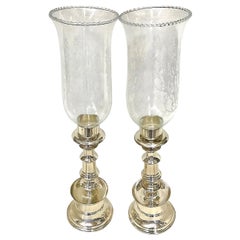 Vintage One Pair of .900 Silver Candleholders with Beautiful Hand Design and Glass Cover