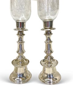 One Pair of .900 Silver Candleholders with Beautiful Hand Design and Glass Cover