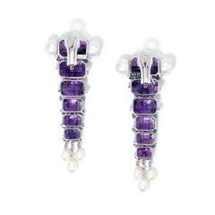 Statement Pair of Amethyst and Pearl Drop Earrings in 18 Karat White Gold