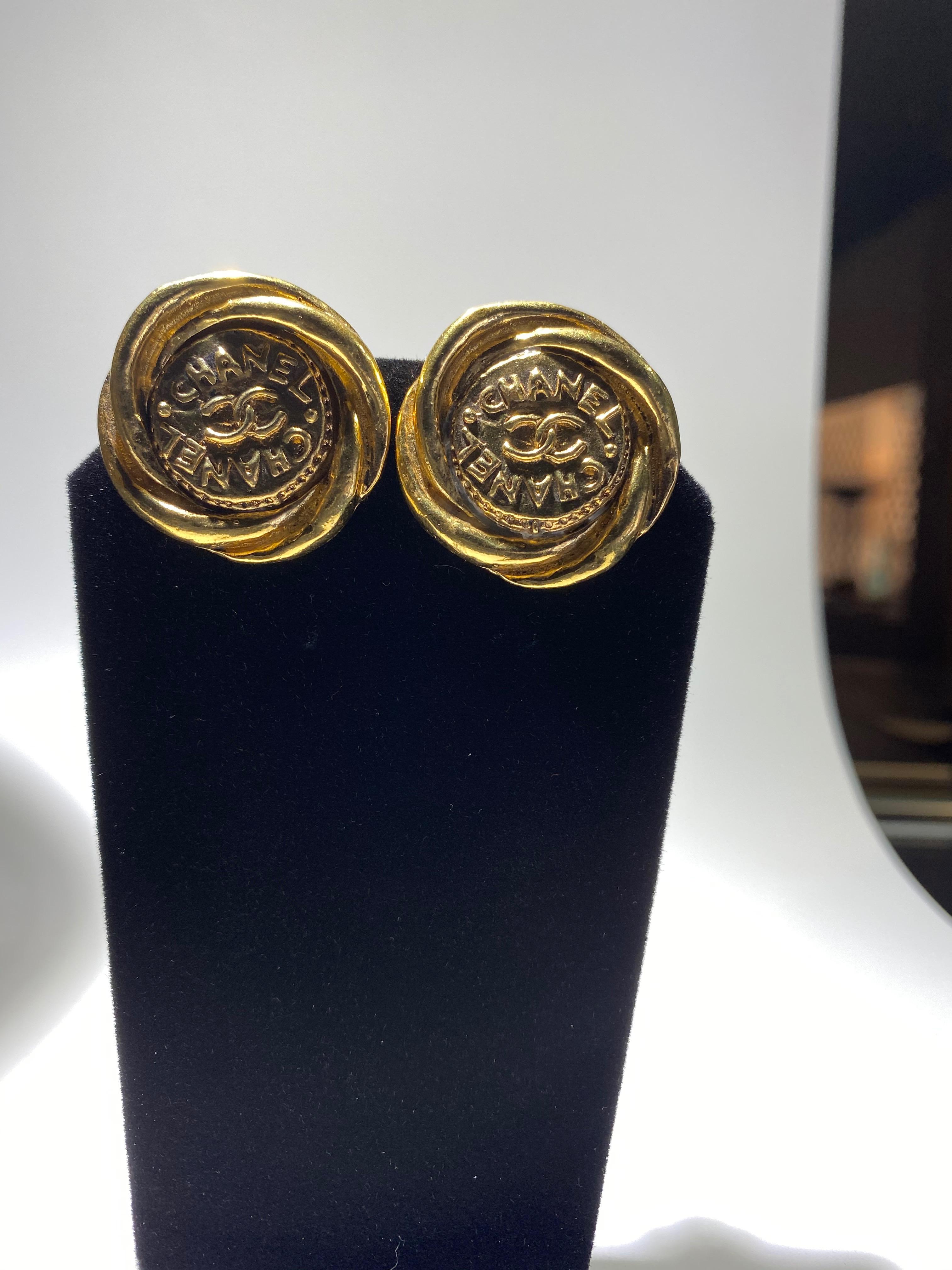 Classical Greek One Pair Of Chanel Button Earrings, Great Bold Scale.