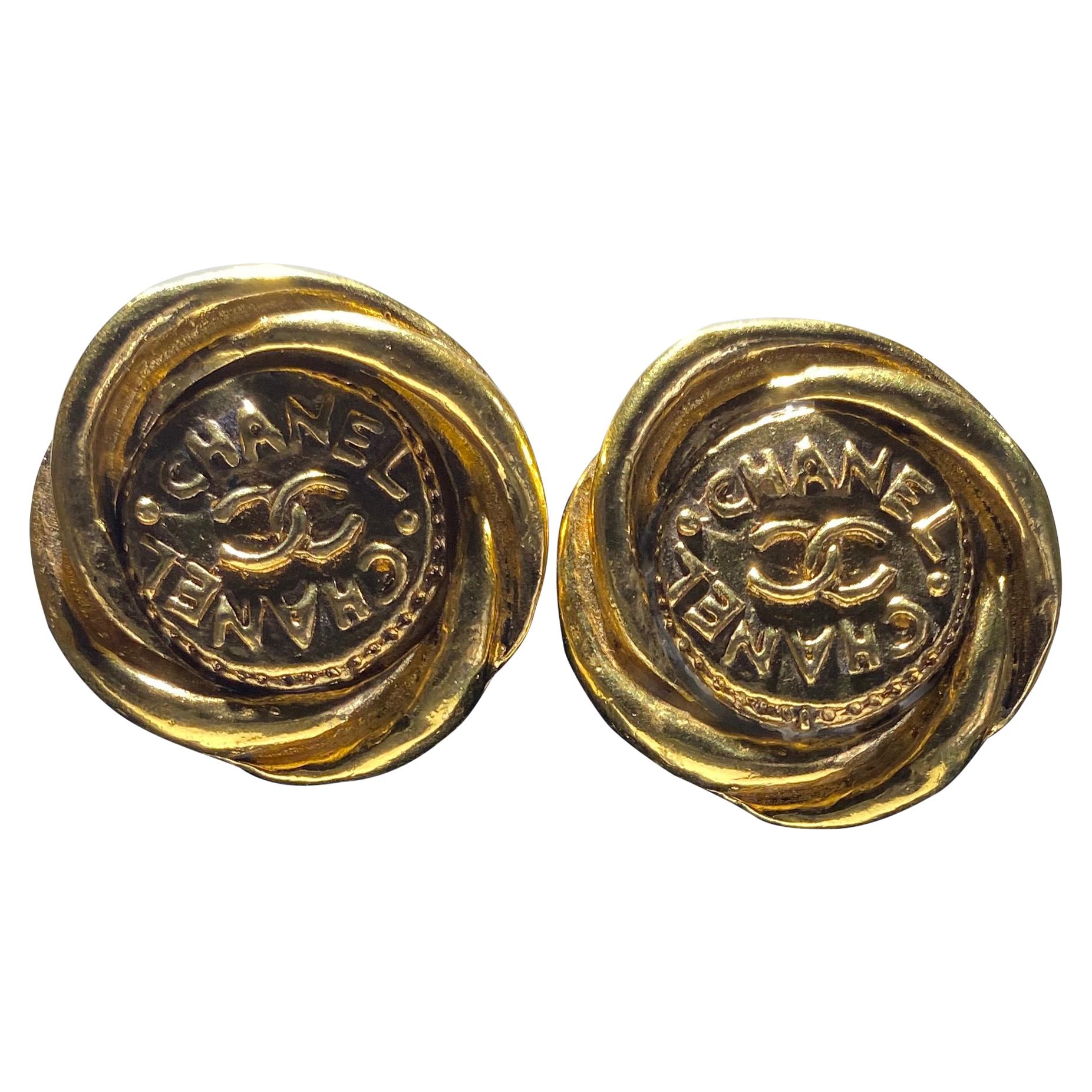 One Pair Of Chanel Button Earrings, Great Bold Scale.