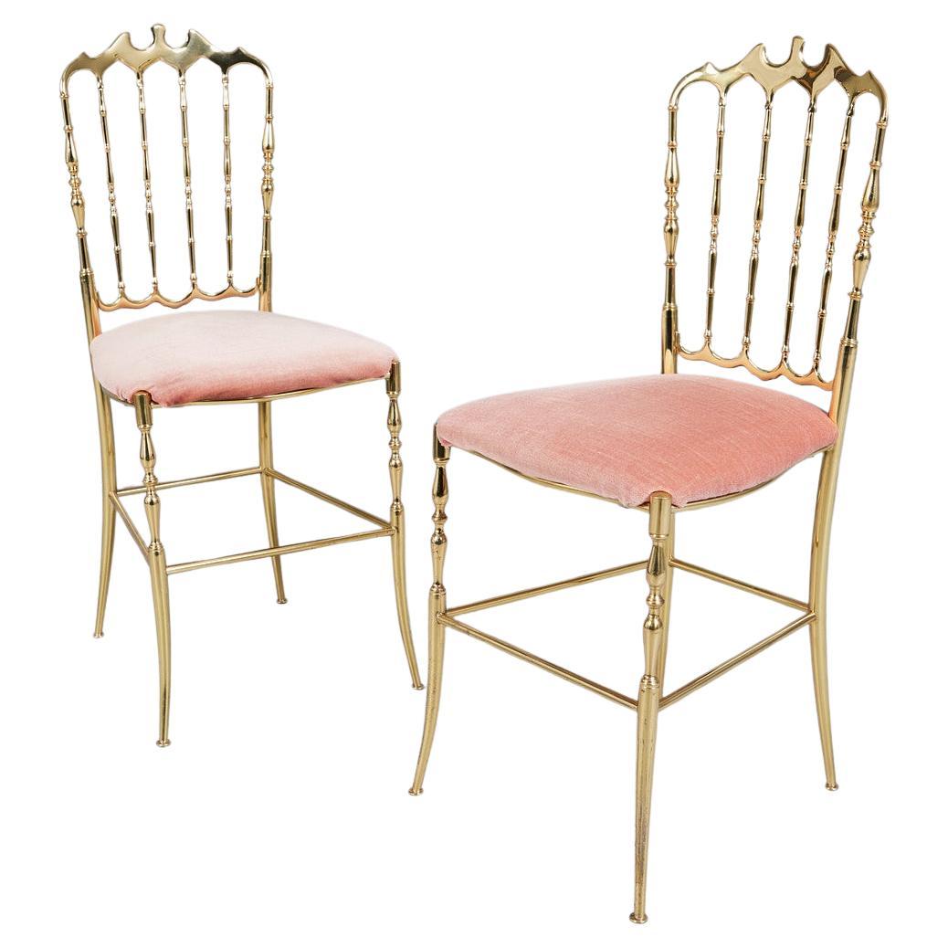  One pair of "Chiavari" side chairs. Italy 1950s. Hand polished brass. For Sale