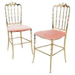  One pair of "Chiavari" side chairs. Italy 1950s. Hand polished brass.