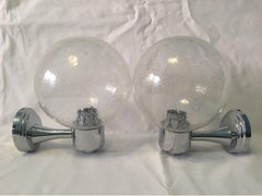 One Pair of Chrome and Air Bubble Glass Ball Sconces