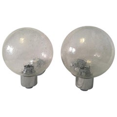 One Pair of Chrome and Air Bubble Glass Ball Sconces