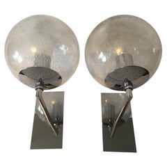 One Pair of Chrome and Air Bubble Glass Sconces by Hustadt Leuchten, 1970s