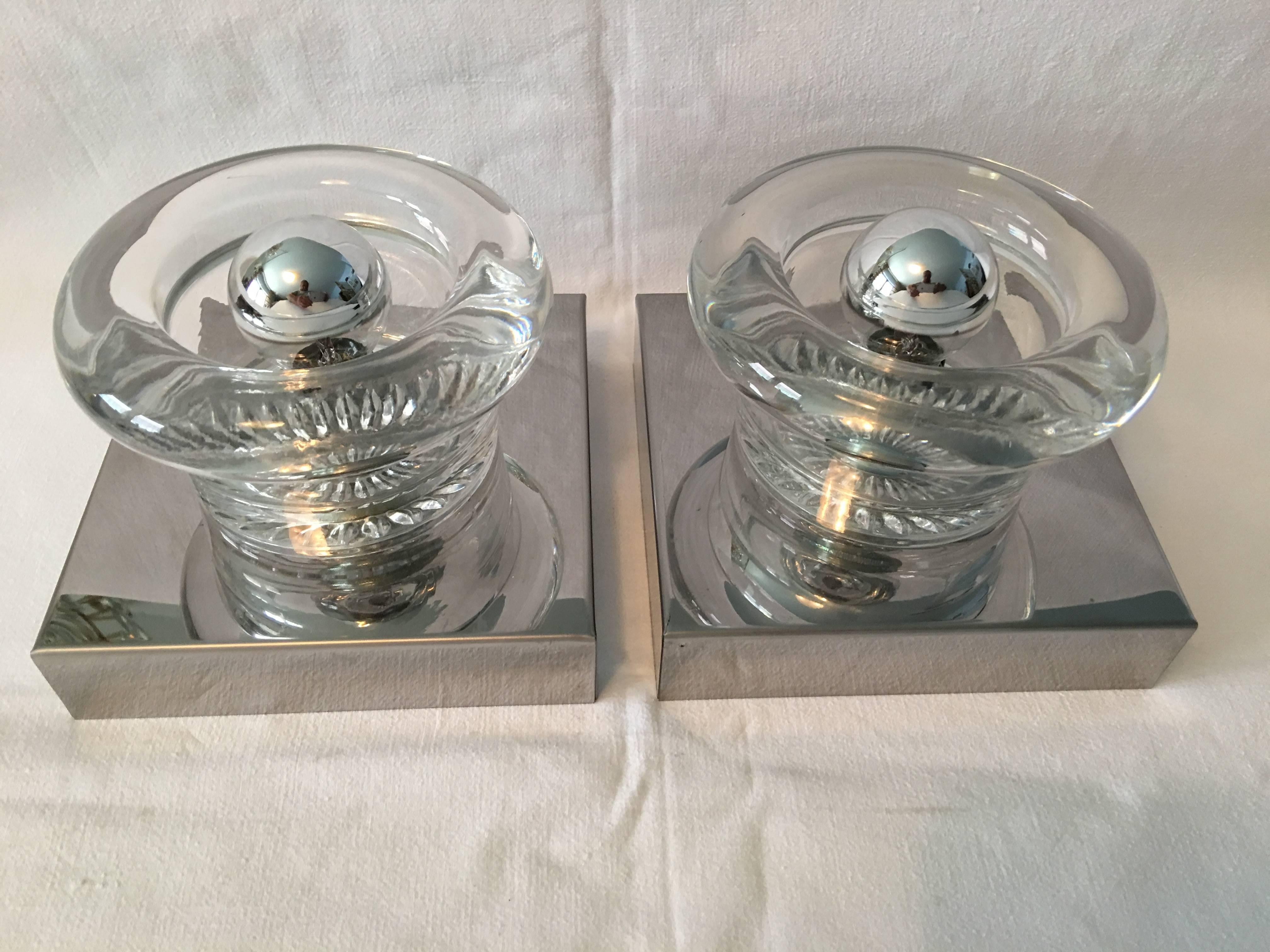 Late 20th Century One Pair of Chrome Round Glass Sconces - COSACK  Manufactured For Sale