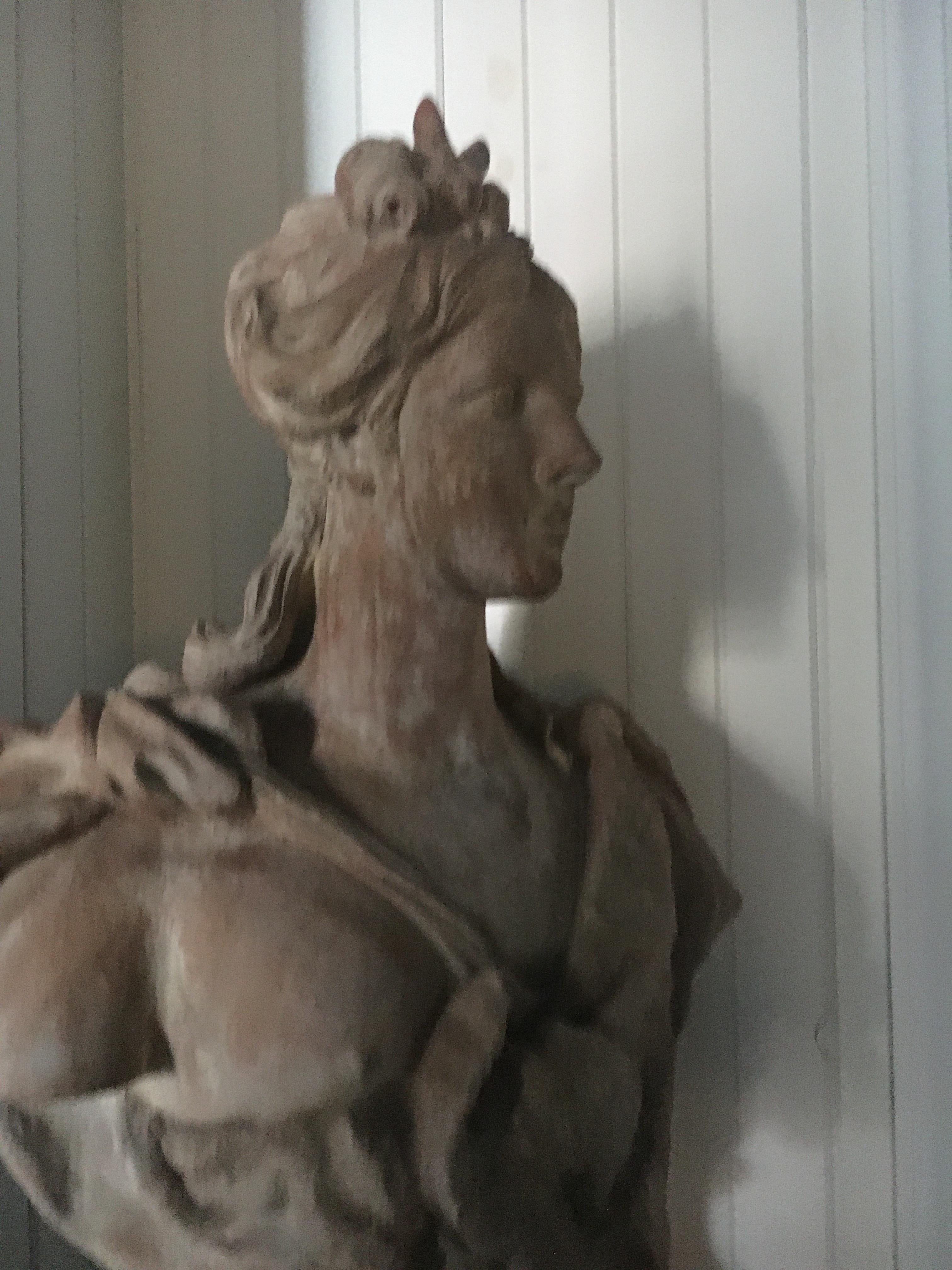 Stately Continental Terracotta Bust Depicting A Classical Female Bust.   For Sale 4