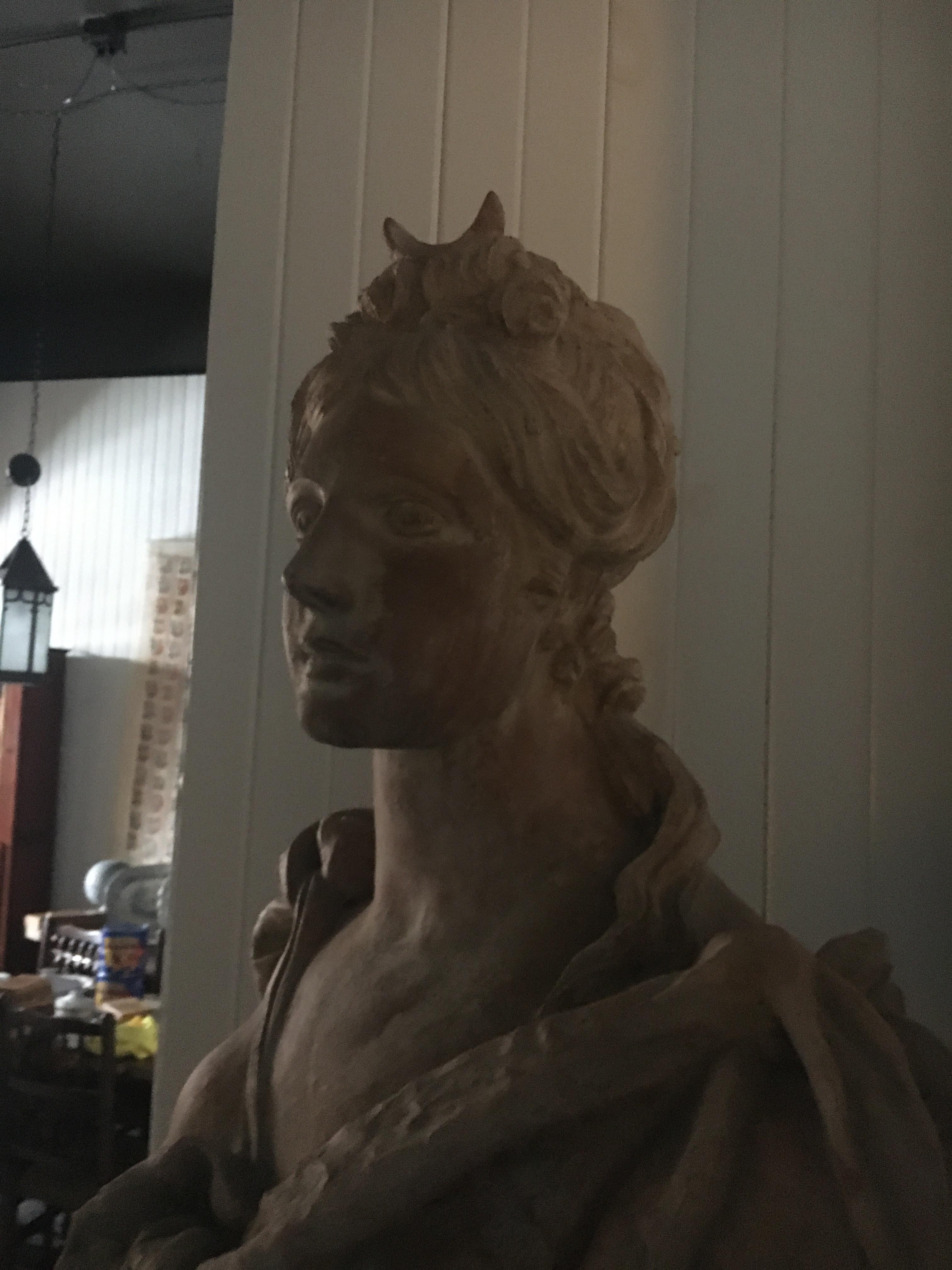 Stately Continental Terracotta Bust Depicting A Classical Female Bust.   For Sale 6