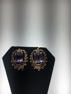 One Pair Of Edwardian 14 Karat And Amethyst Pierced Earings