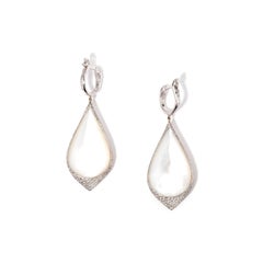 One Pair of Emerald and Mother of Pearl Drop Earrings in 18 Karat White Gold