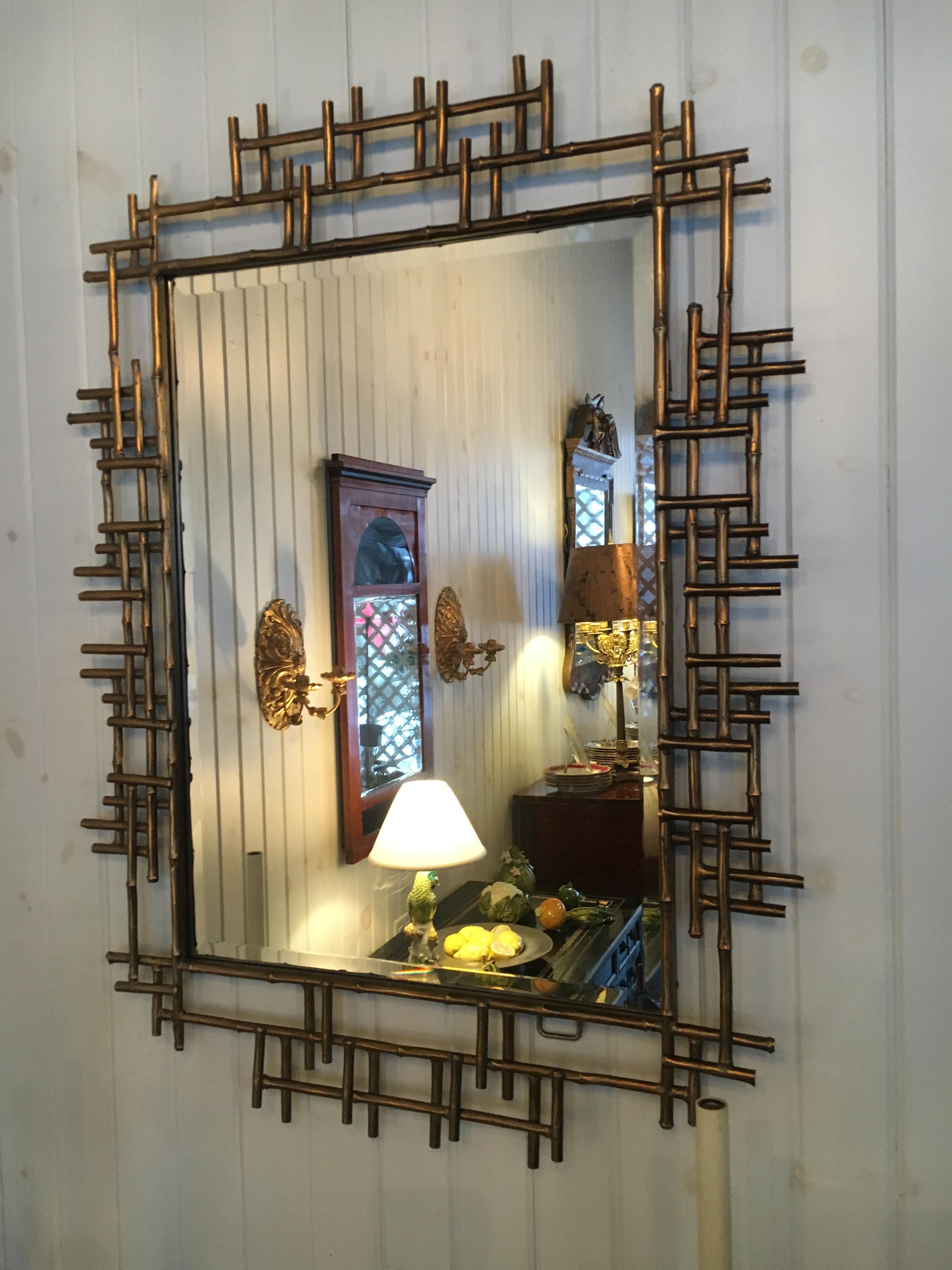 One Pair of Gilt Metal Brutalist Mirrors, Great Usable Scale, Priced Per Mirror In Excellent Condition For Sale In Buchanan, MI