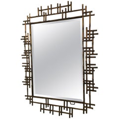 One Pair of Gilt Metal Brutalist Mirrors, Great Usable Scale, Priced Per Mirror