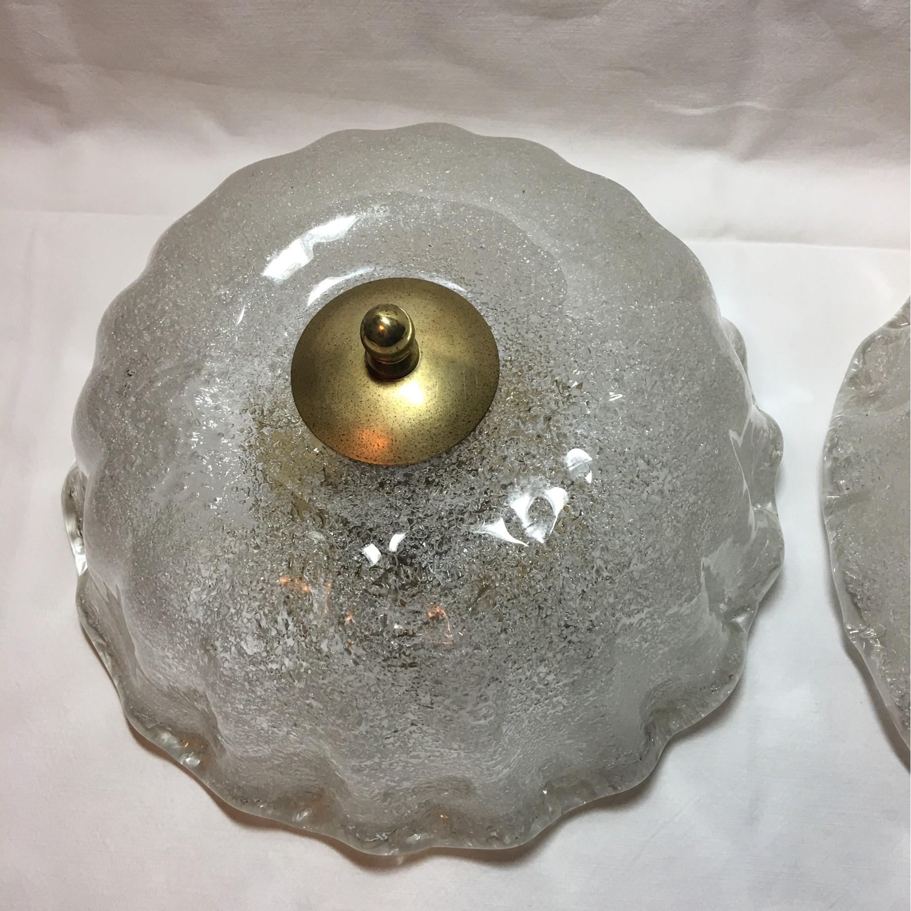 German One Pair of Ice Cake Flush Mounts or Sconces For Sale