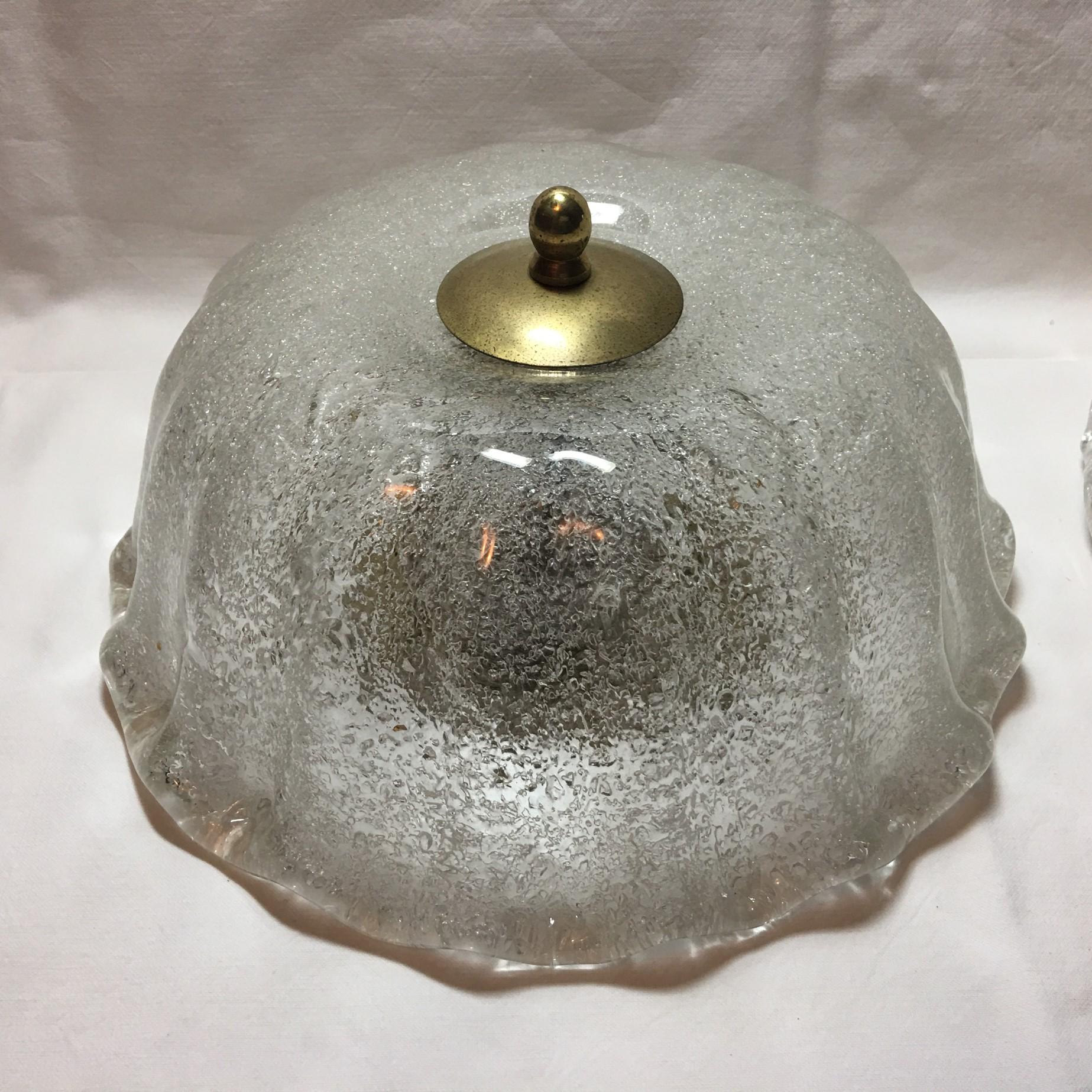 Glass One Pair of Ice Cake Flush Mounts or Sconces For Sale