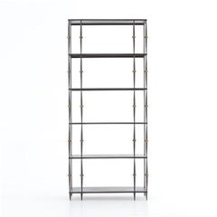 One Pair of Iron and Bronze Five Shelve Bookcases in the Style of Giacometti