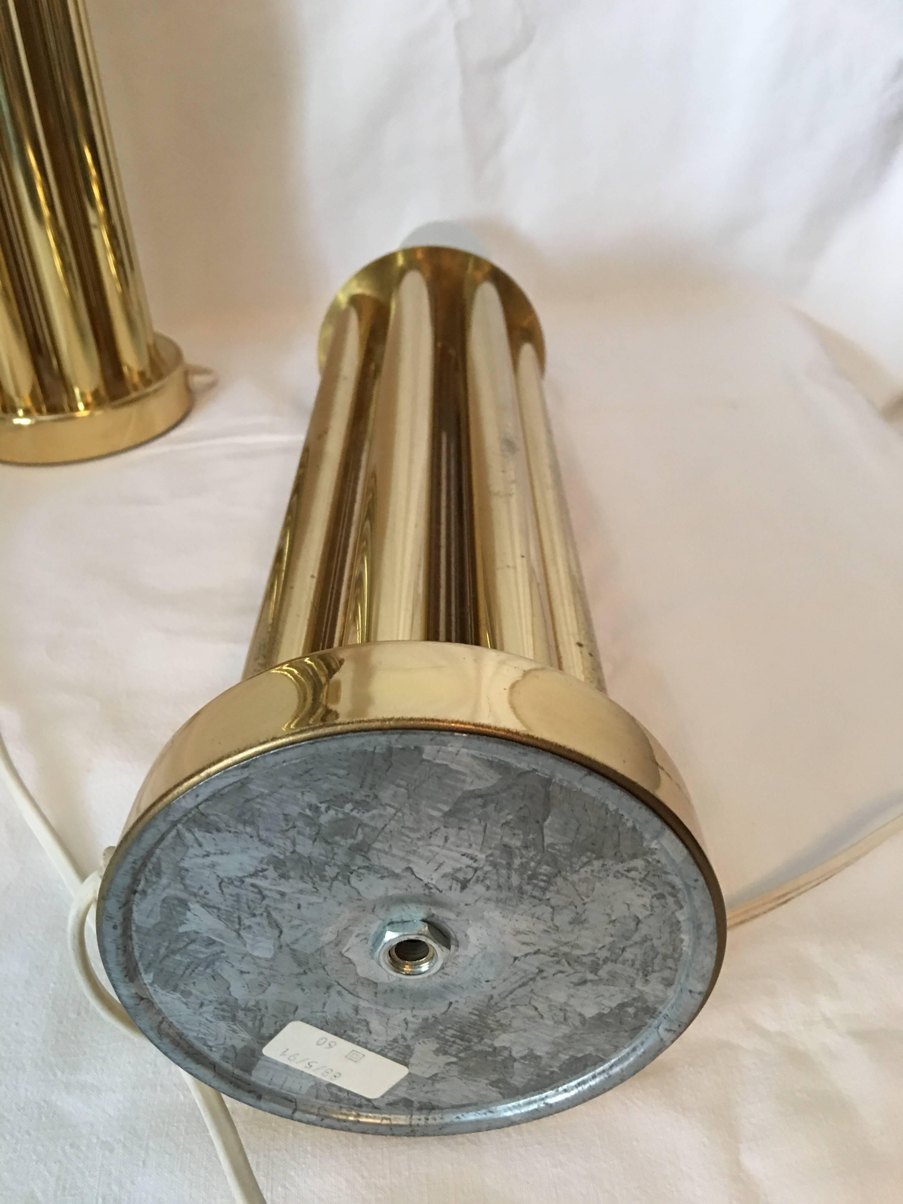 One Pair of Midcentury Brass French Tube Table Lamps For Sale 2