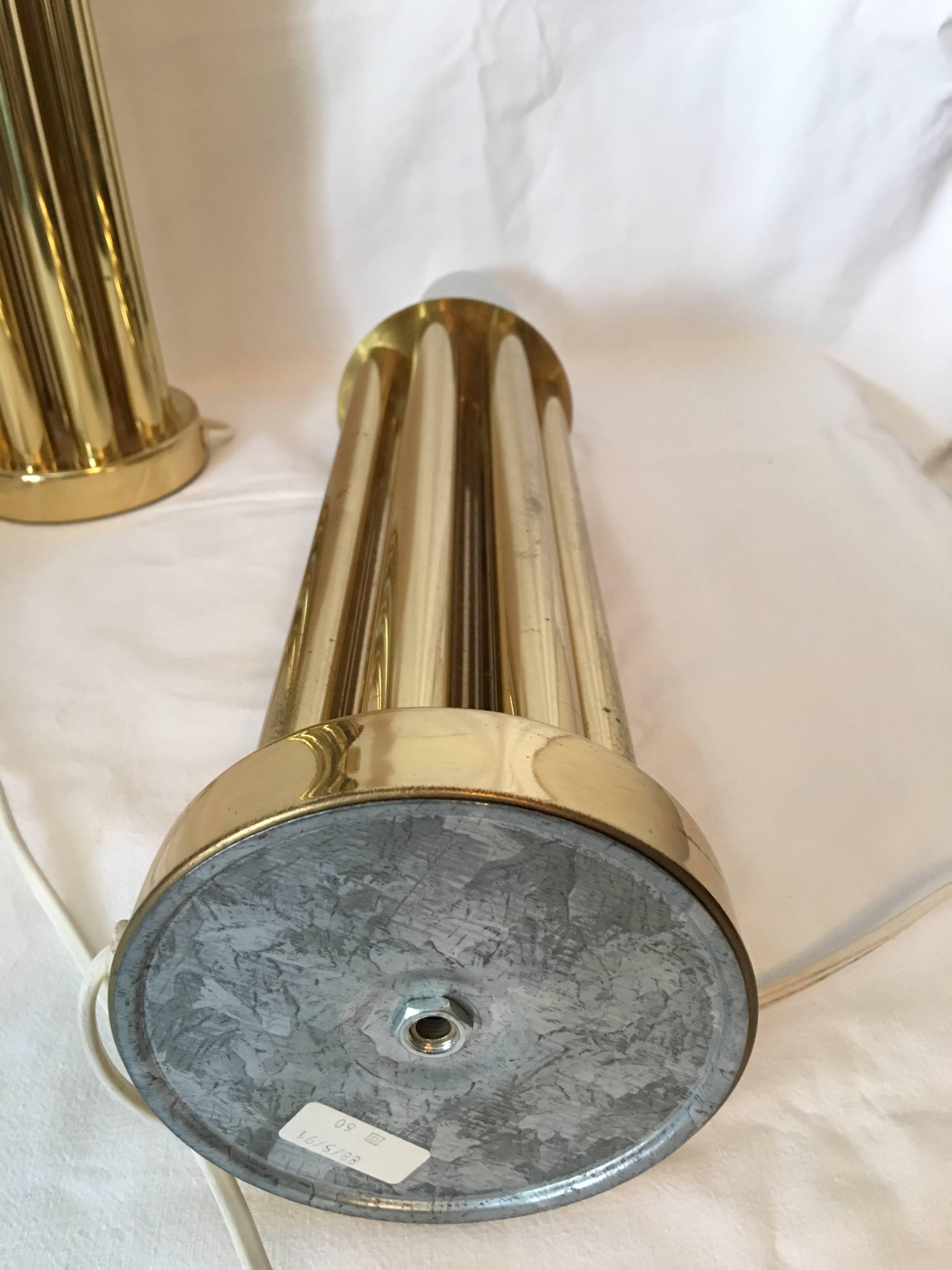 One Pair of Midcentury Brass French Tube Table Lamps For Sale 3
