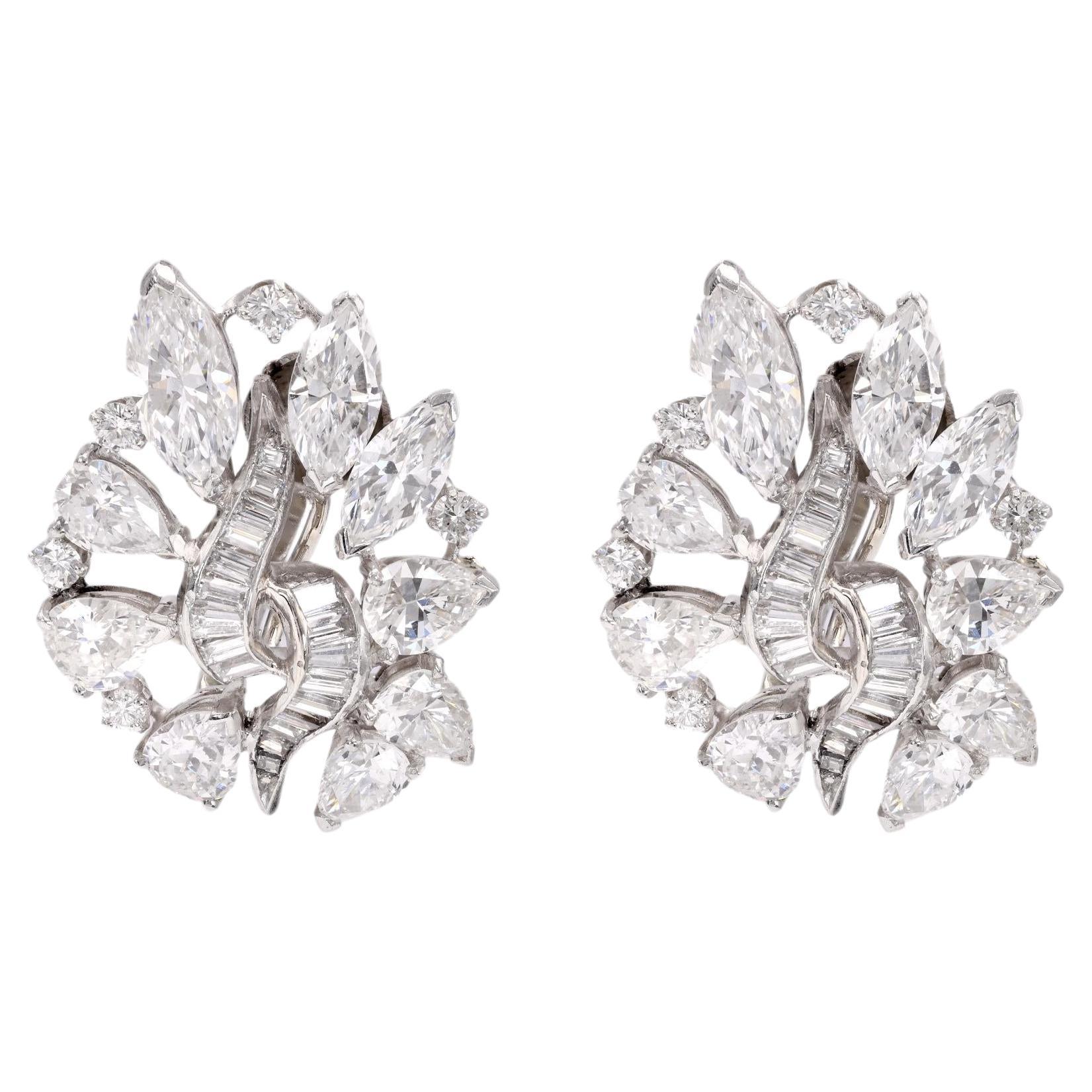 One Pair of Mid-Century Diamond White Gold Clip On Earrings For Sale