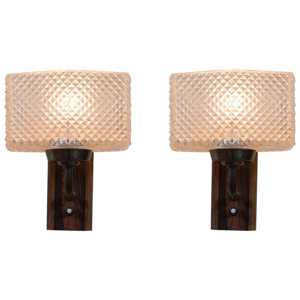 Mid-Century Modern Pair of Wall Sconces Rosewood and Aluminum at 1stDibs