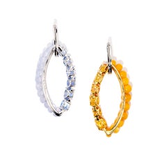 One Pair of Sapphire Drop Marquise Shaped Hoop Earrings in 18 Karat White Gold