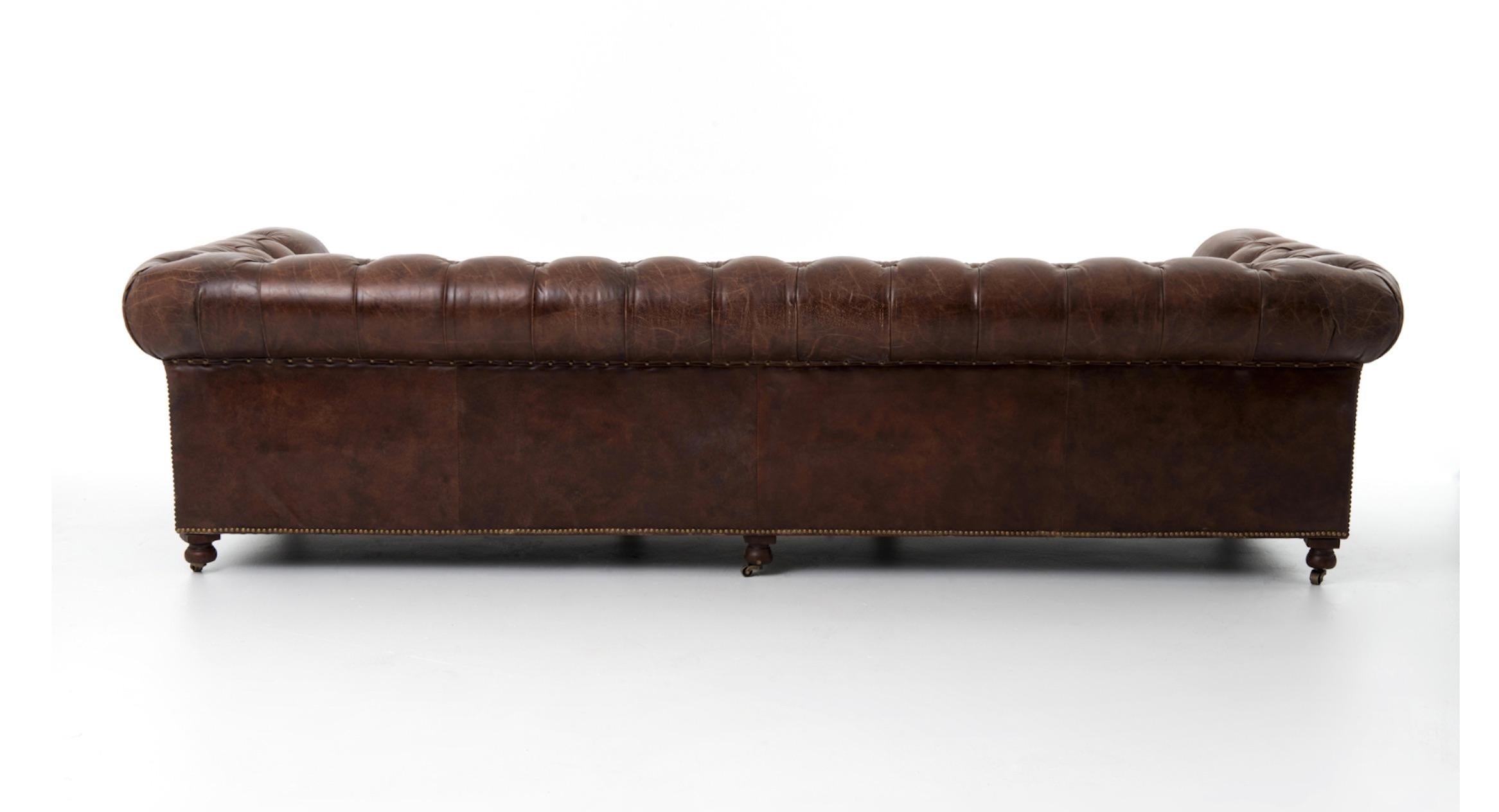 One Pair of Two-Seat Chesterfield Sofa's, Great Scale for Comfort, Great Patina For Sale 4