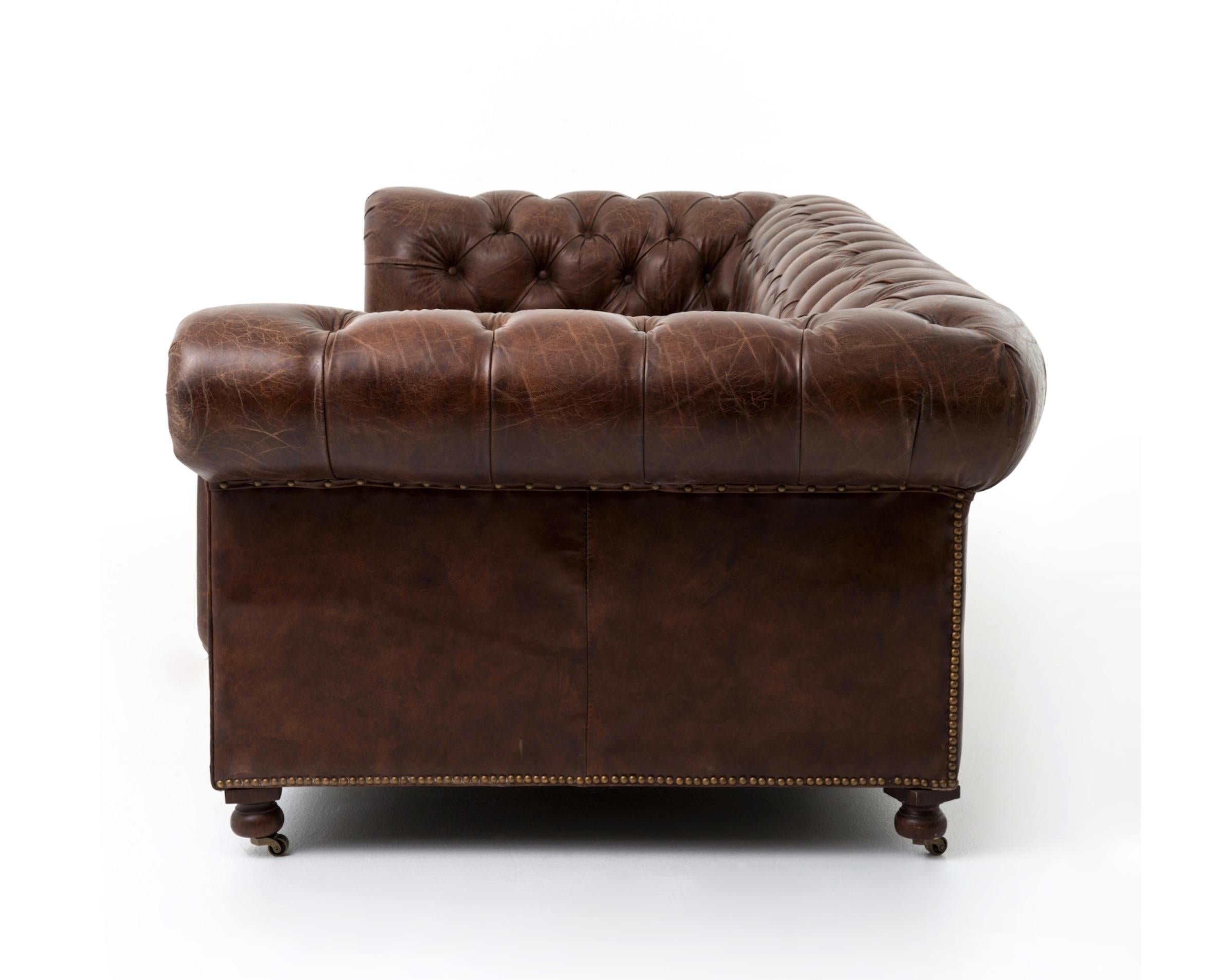 One Pair of Two-Seat Chesterfield Sofa's, Great Scale for Comfort, Great Patina For Sale 1