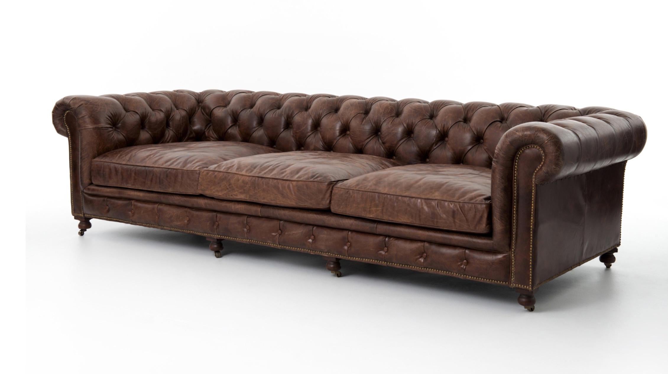 One Pair of Two-Seat Chesterfield Sofa's, Great Scale for Comfort, Great Patina For Sale 2