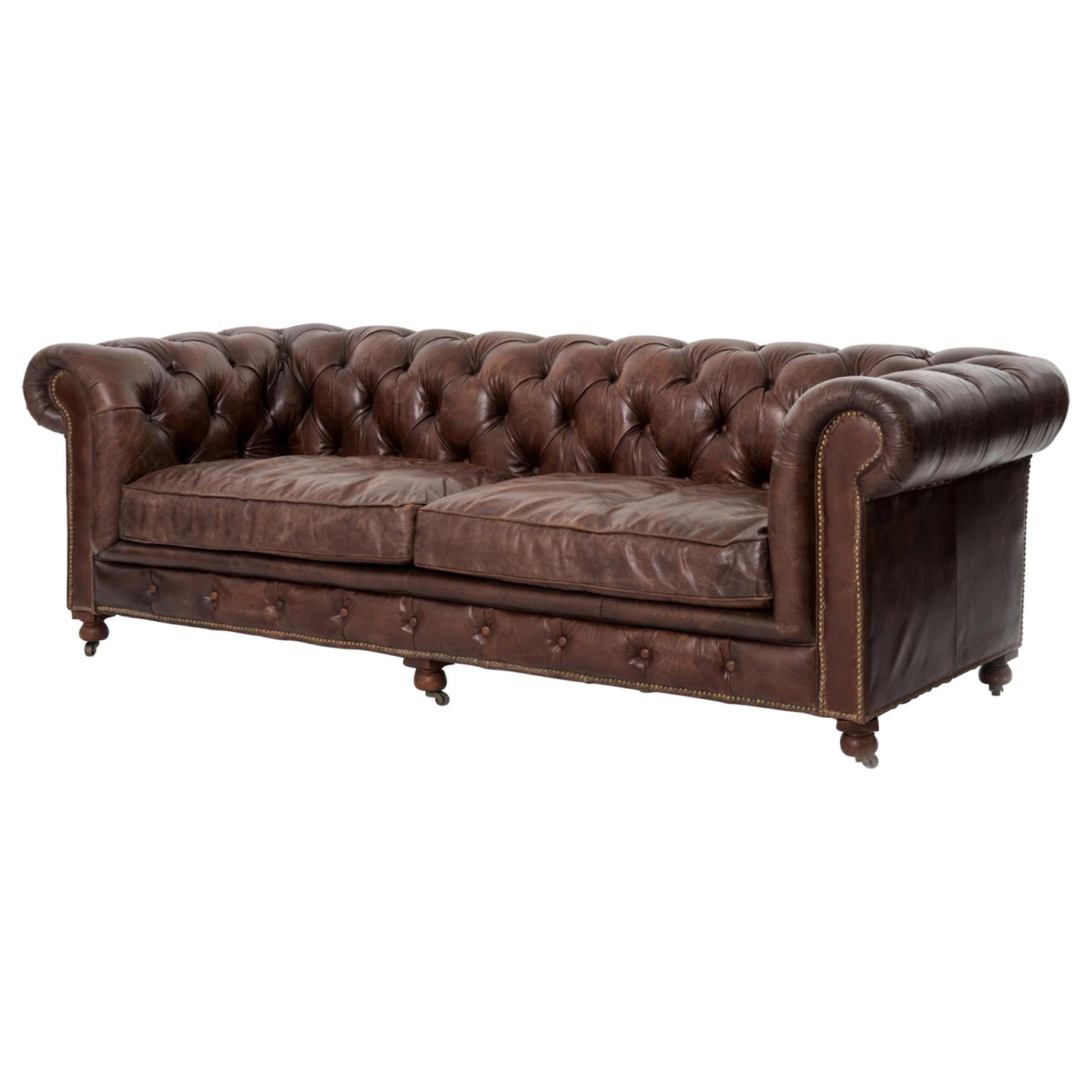 One Pair of Two-Seat Chesterfield Sofa's, Great Scale for Comfort, Great Patina For Sale
