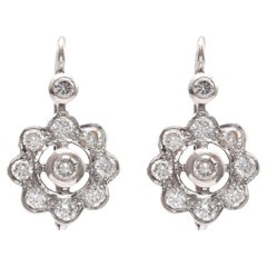 One Pair of Retro Austrian Diamond 14k White Gold Cluster Earrings