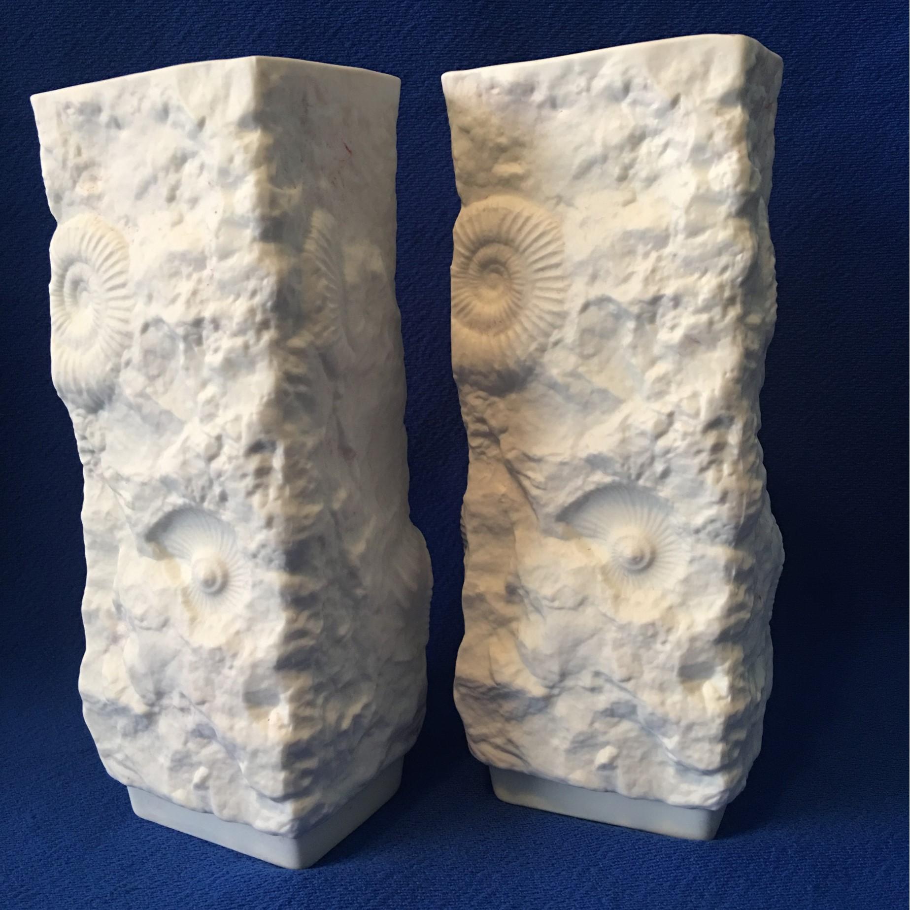 A beautiful pair of white fossil rock Matte Vases from the German Porcelain manufacturer Kaiser. Lovely pieces for any room and decor.