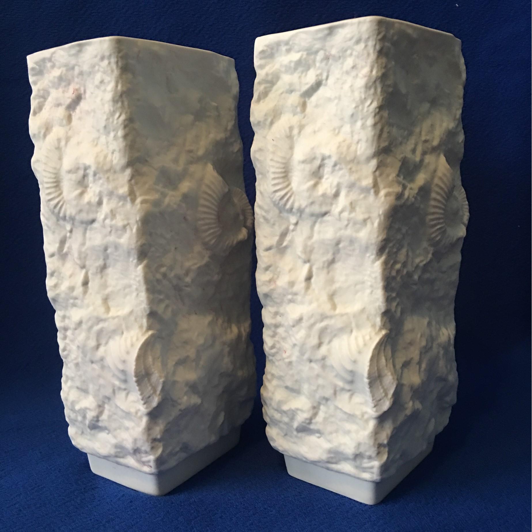 Late 20th Century One Pair of  White Fossil Rock Matte Vases by Kaiser of Germany For Sale