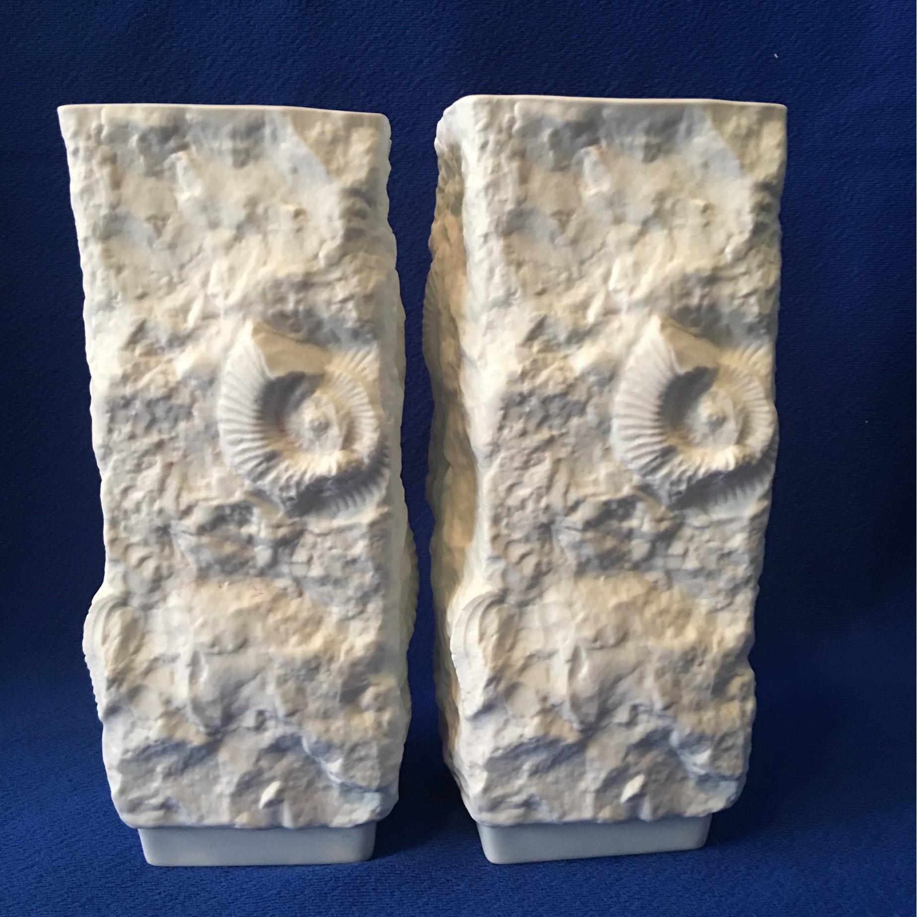 Porcelain One Pair of  White Fossil Rock Matte Vases by Kaiser of Germany For Sale