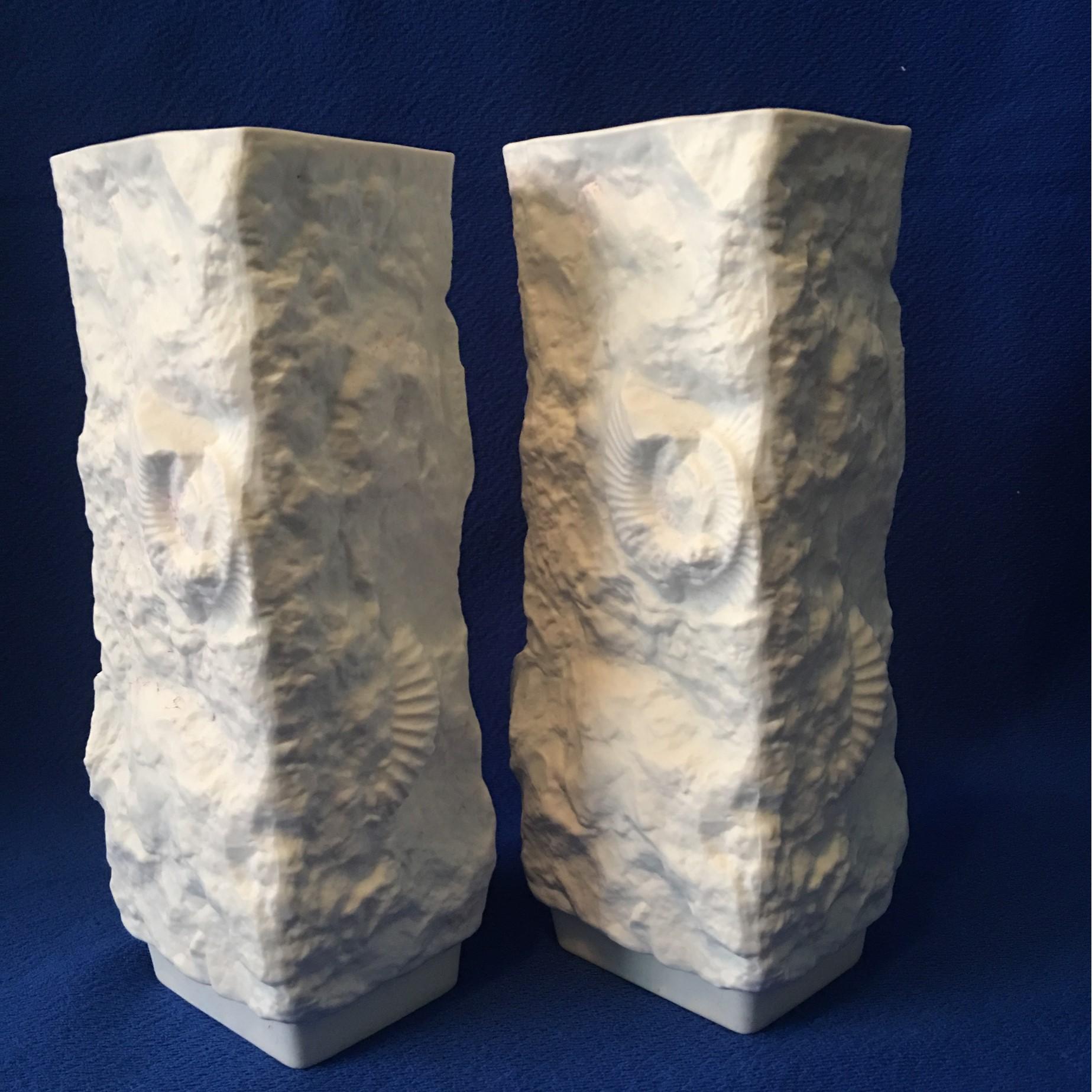 One Pair of  White Fossil Rock Matte Vases by Kaiser of Germany For Sale 1