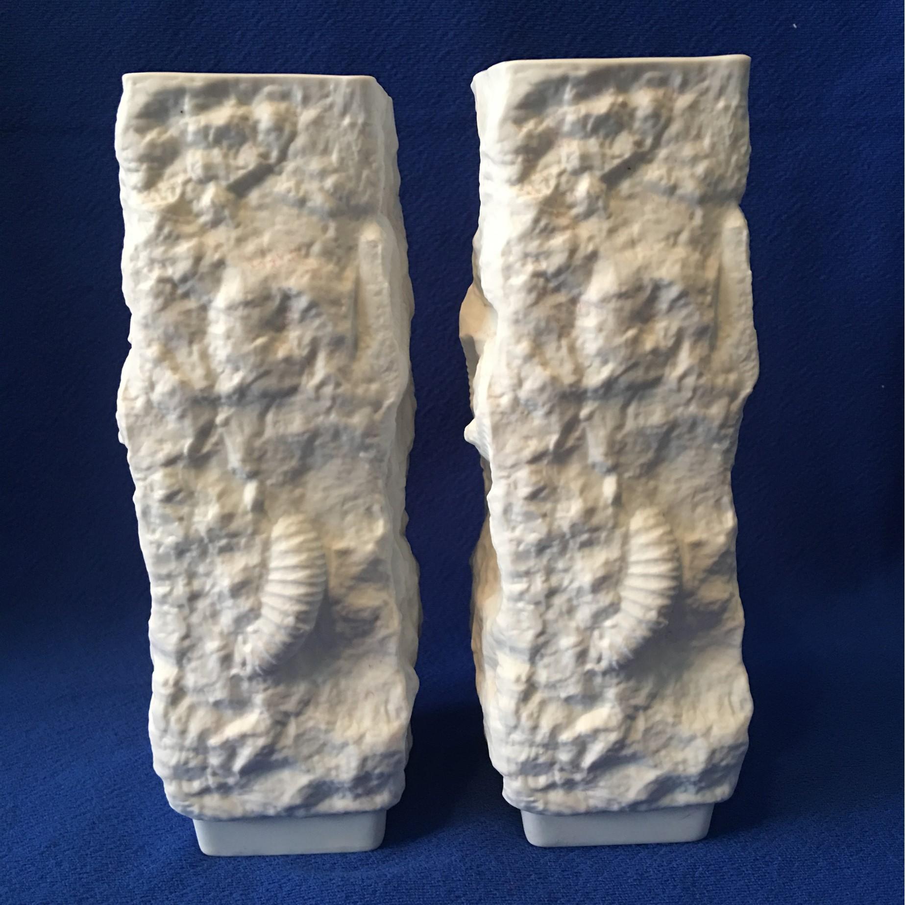One Pair of  White Fossil Rock Matte Vases by Kaiser of Germany For Sale 2