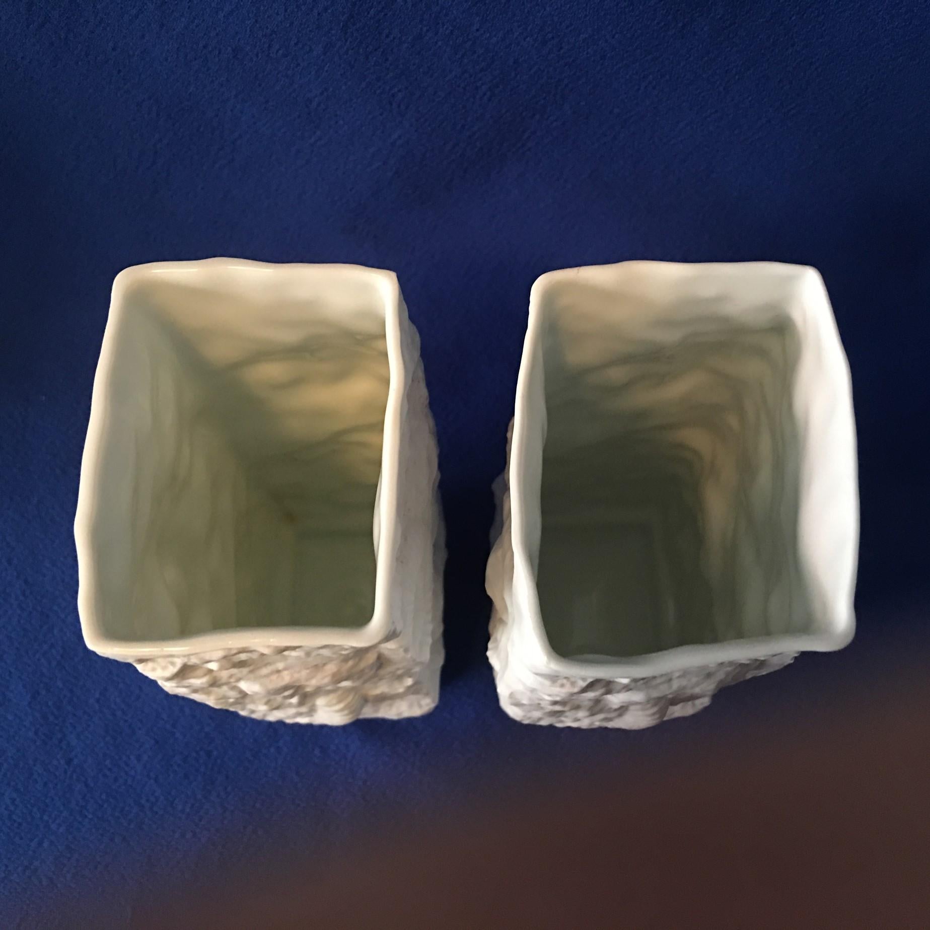 One Pair of  White Fossil Rock Matte Vases by Kaiser of Germany For Sale 3