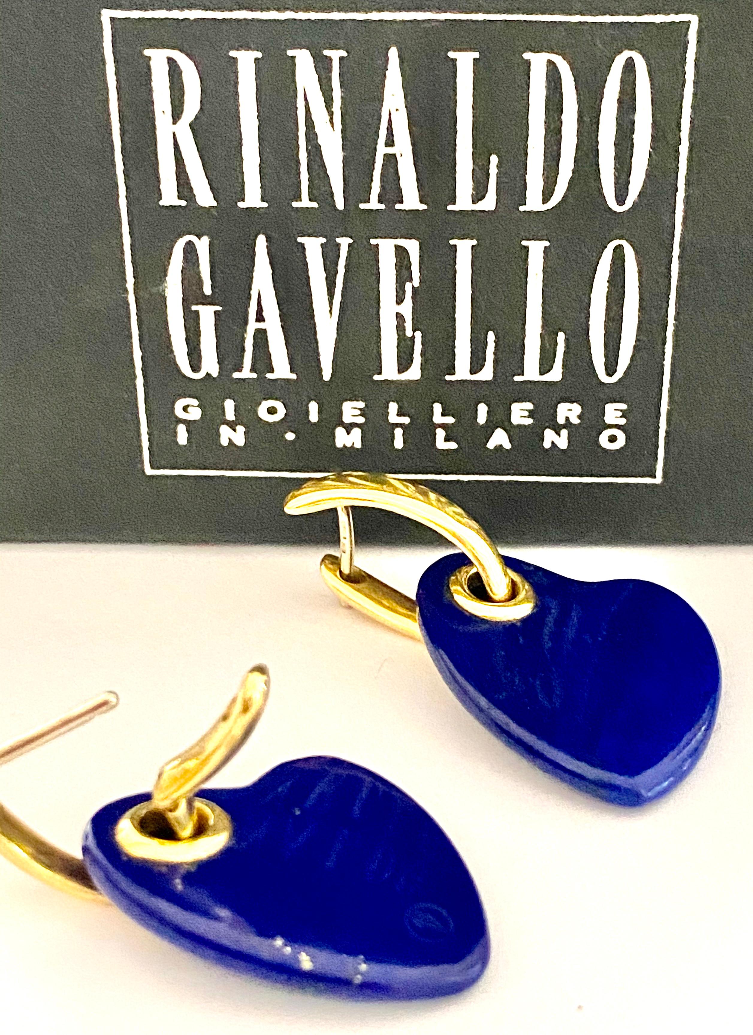 One Pair of Yellow Gold and Lapis Lazuli Earrings, Rinaldo Gavello Millano, 1980 In Excellent Condition In Heerlen, NL