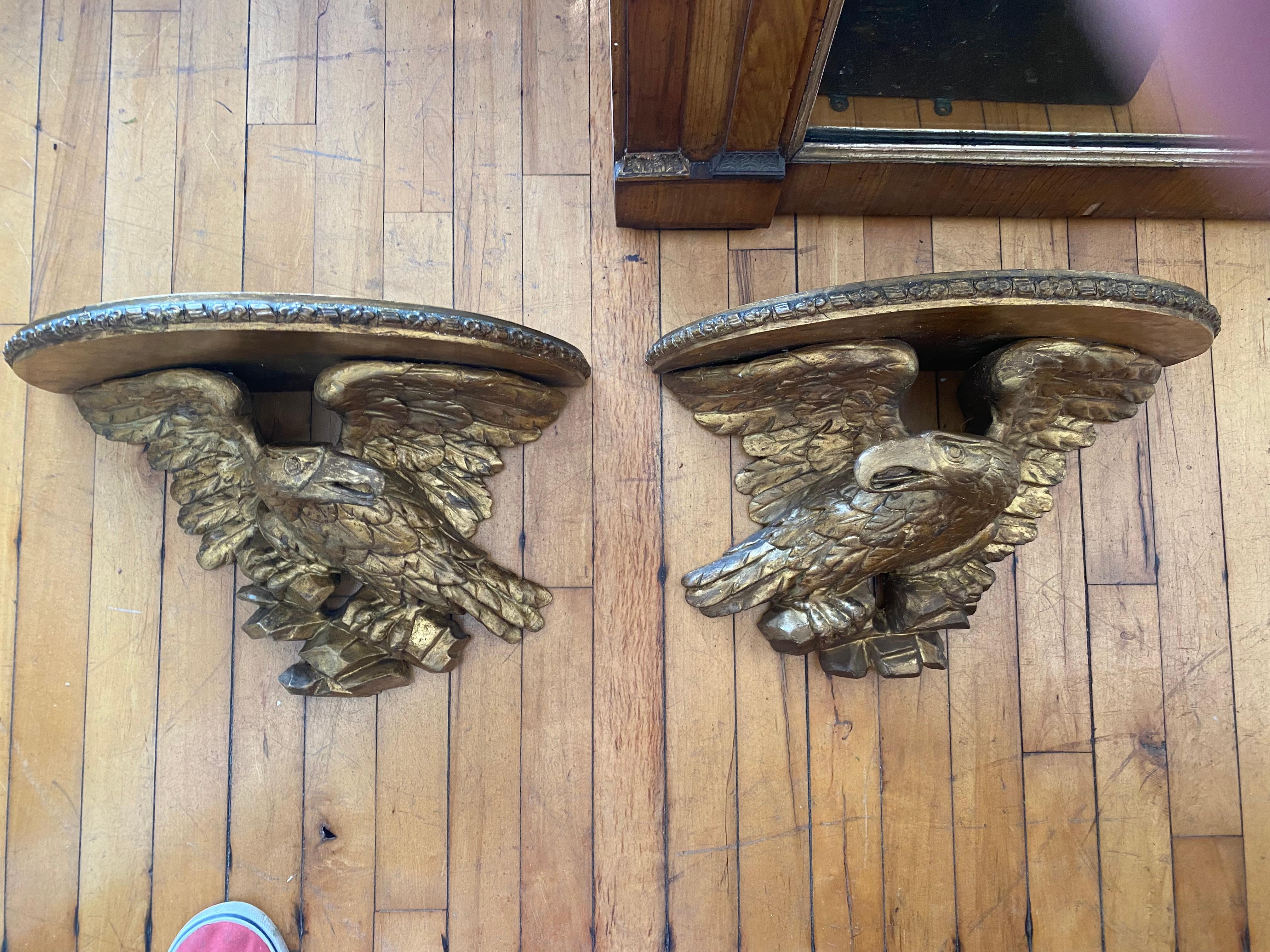 English One Pair Regency Carved Wood Wall Brackets In The Form Of Eagles.  Great Scale. For Sale